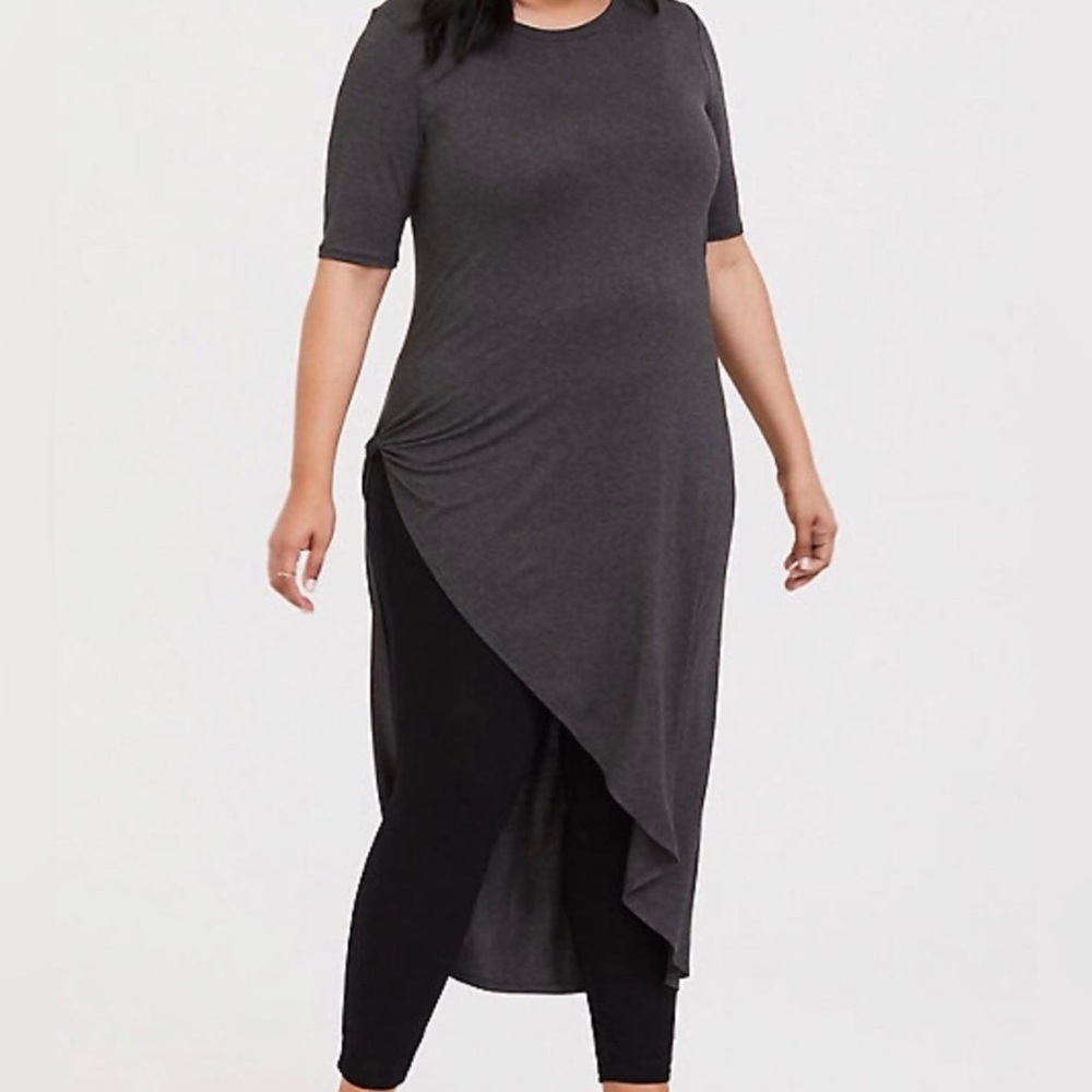 Torrid Super Soft Crew Knotted Asymmetrical Tunic Tee Midi Dress